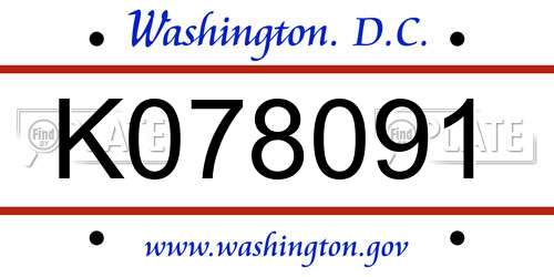 K078091 District Of Columbia License Plate
