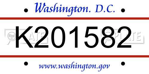 K201582 District Of Columbia License Plate