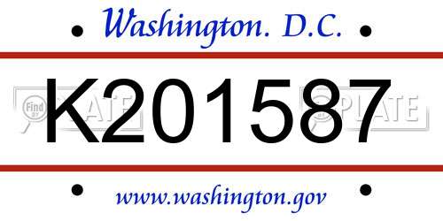 K201587 District Of Columbia License Plate