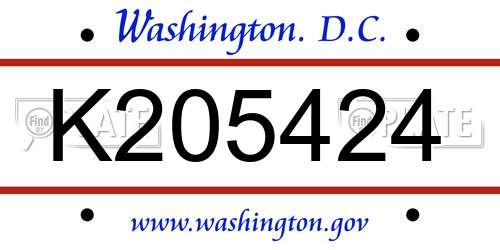 K205424 District Of Columbia License Plate