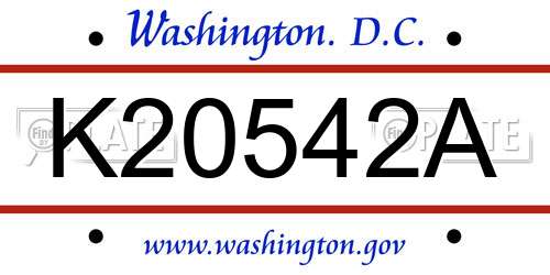 K20542A District Of Columbia License Plate