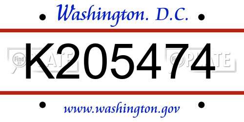 K205474 District Of Columbia License Plate
