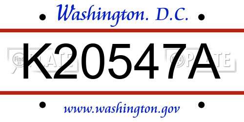 K20547A District Of Columbia License Plate
