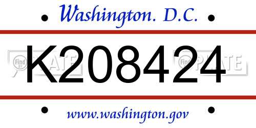 K208424 District Of Columbia License Plate