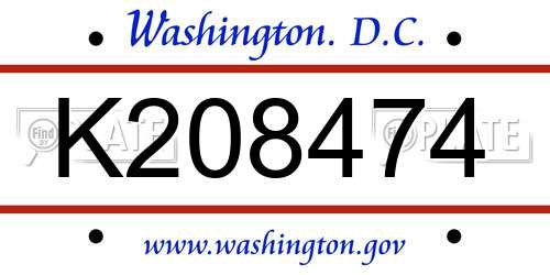K208474 District Of Columbia License Plate