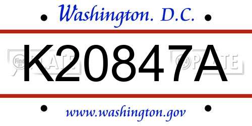K20847A District Of Columbia License Plate