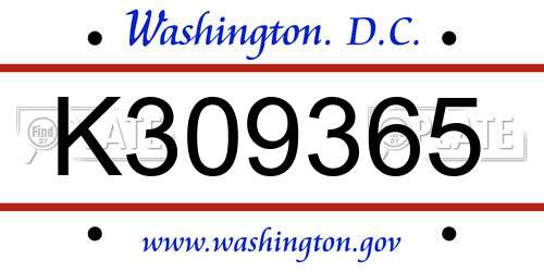 K309365 District Of Columbia License Plate