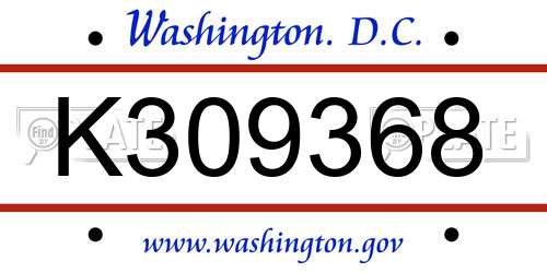K309368 District Of Columbia License Plate