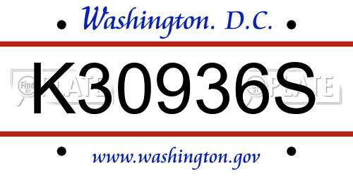 K30936S District Of Columbia License Plate