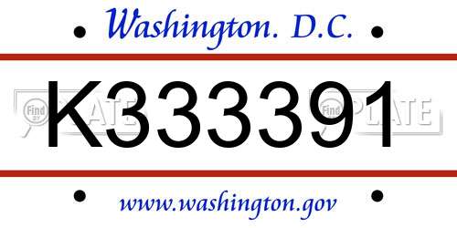 K333391 District Of Columbia License Plate