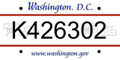 K426302 District Of Columbia License Plate