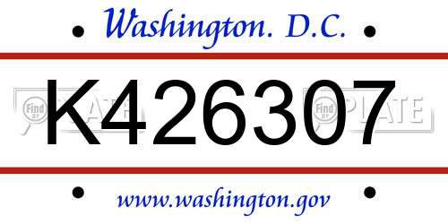K426307 District Of Columbia License Plate