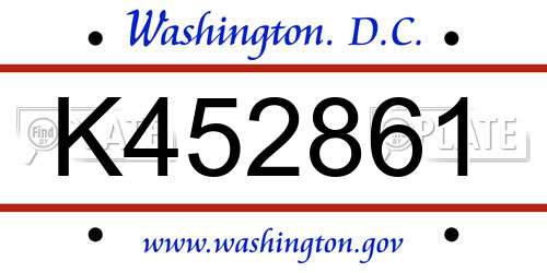 K452861 District Of Columbia License Plate