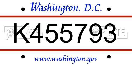 K455793 District Of Columbia License Plate