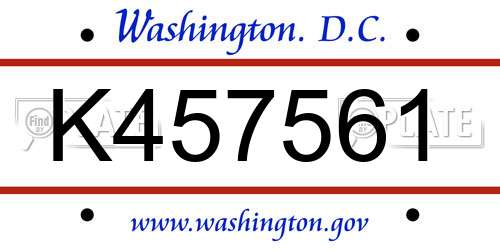 K457561 District Of Columbia License Plate