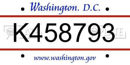 K458793 District Of Columbia License Plate