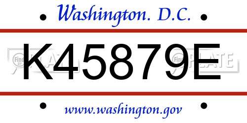 K45879E District Of Columbia License Plate