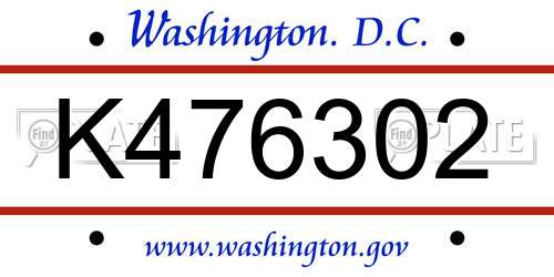 K476302 District Of Columbia License Plate