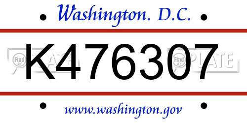 K476307 District Of Columbia License Plate