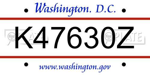 K47630Z District Of Columbia License Plate