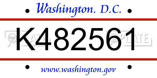K482561 District Of Columbia License Plate