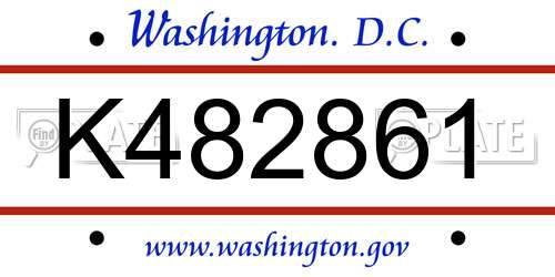 K482861 District Of Columbia License Plate