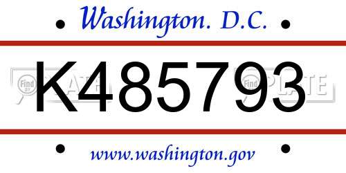 K485793 District Of Columbia License Plate