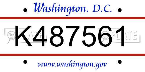 K487561 District Of Columbia License Plate