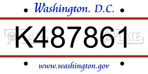 K487861 District Of Columbia License Plate