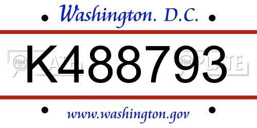 K488793 District Of Columbia License Plate