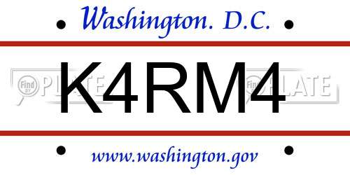 K4RM4 District Of Columbia License Plate