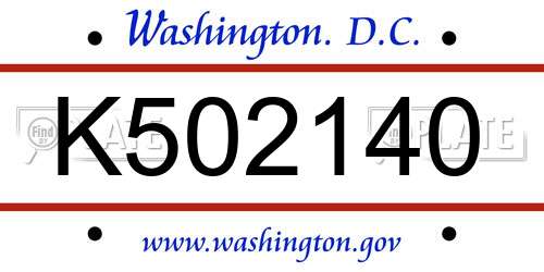 K502140 District Of Columbia License Plate