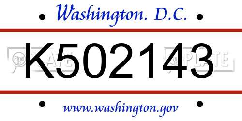K502143 District Of Columbia License Plate