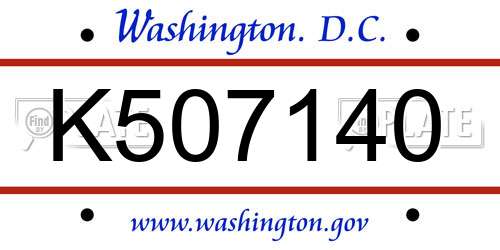 K507140 District Of Columbia License Plate
