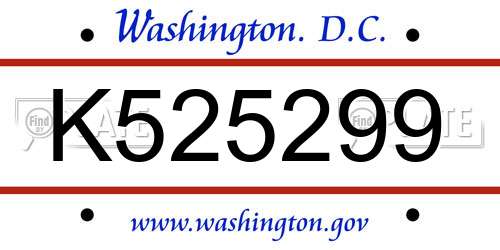 K525299 District Of Columbia License Plate