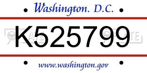 K525799 District Of Columbia License Plate