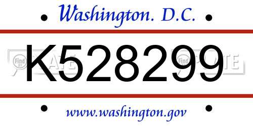 K528299 District Of Columbia License Plate