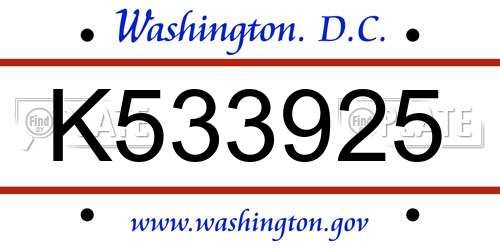 K533925 District Of Columbia License Plate