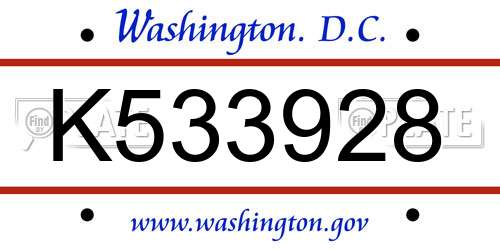 K533928 District Of Columbia License Plate