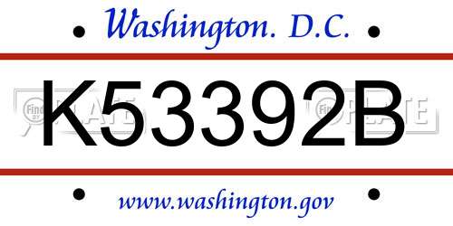 K53392B District Of Columbia License Plate