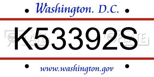 K53392S District Of Columbia License Plate