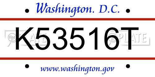 K53516T District Of Columbia License Plate