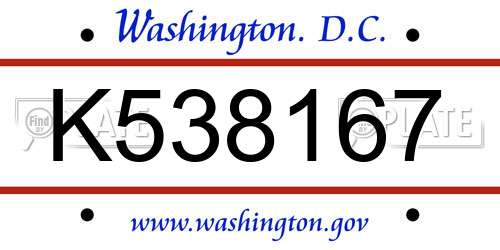 K538167 District Of Columbia License Plate