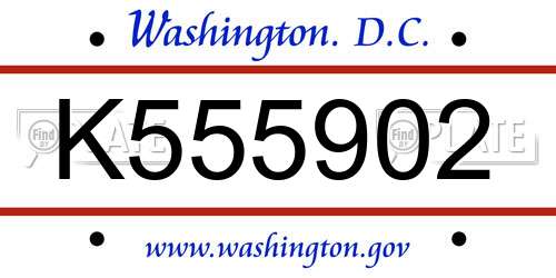 K555902 District Of Columbia License Plate