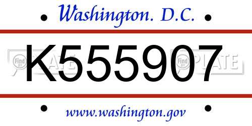 K555907 District Of Columbia License Plate