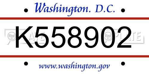K558902 District Of Columbia License Plate