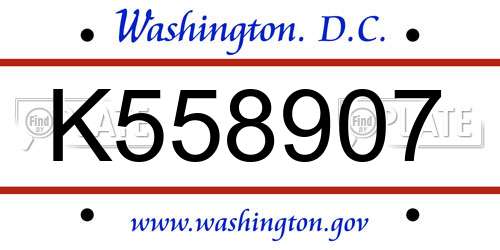 K558907 District Of Columbia License Plate
