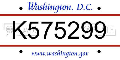 K575299 District Of Columbia License Plate