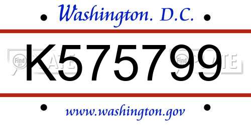 K575799 District Of Columbia License Plate