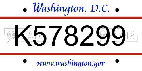 K578299 District Of Columbia License Plate